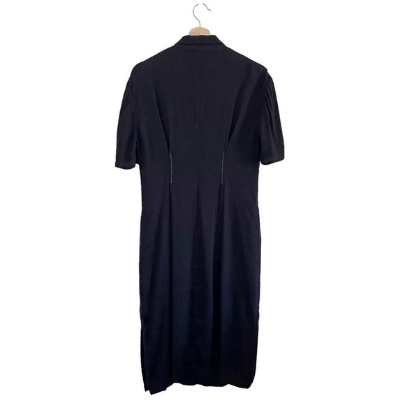 Frontrow Maison Marais Sablier Linen Blend Pleated Midi Shirt Dress Navy Small - Picture 6 of 16